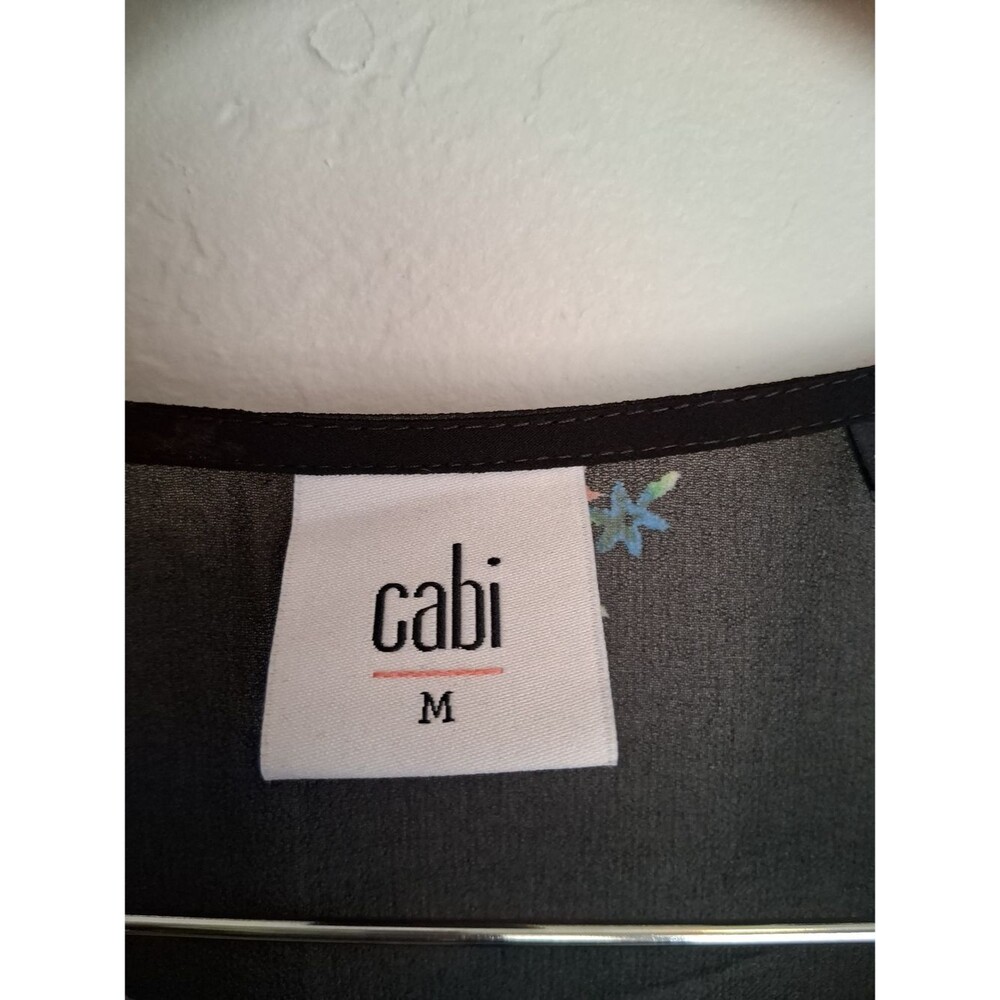 Cabi Floral Sheer Blouse Sz M Black Pink Long Sleeve Boho Peasant Top - Picture 3 of 8